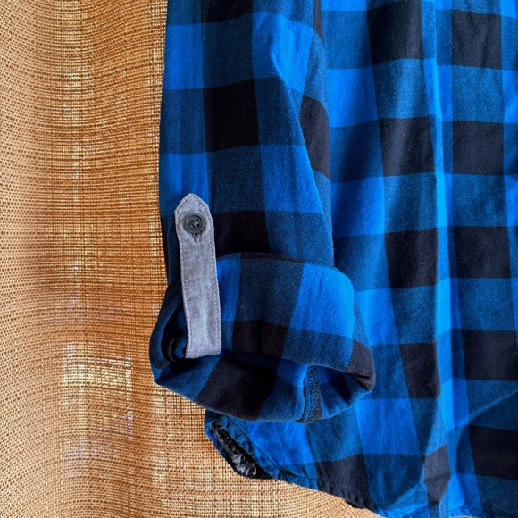 🌸 3/$25 Girl Krazy‎ ~ Blue and Black Buffalo Plaid. Boyfriend style Size Large - Picture 3 of 7